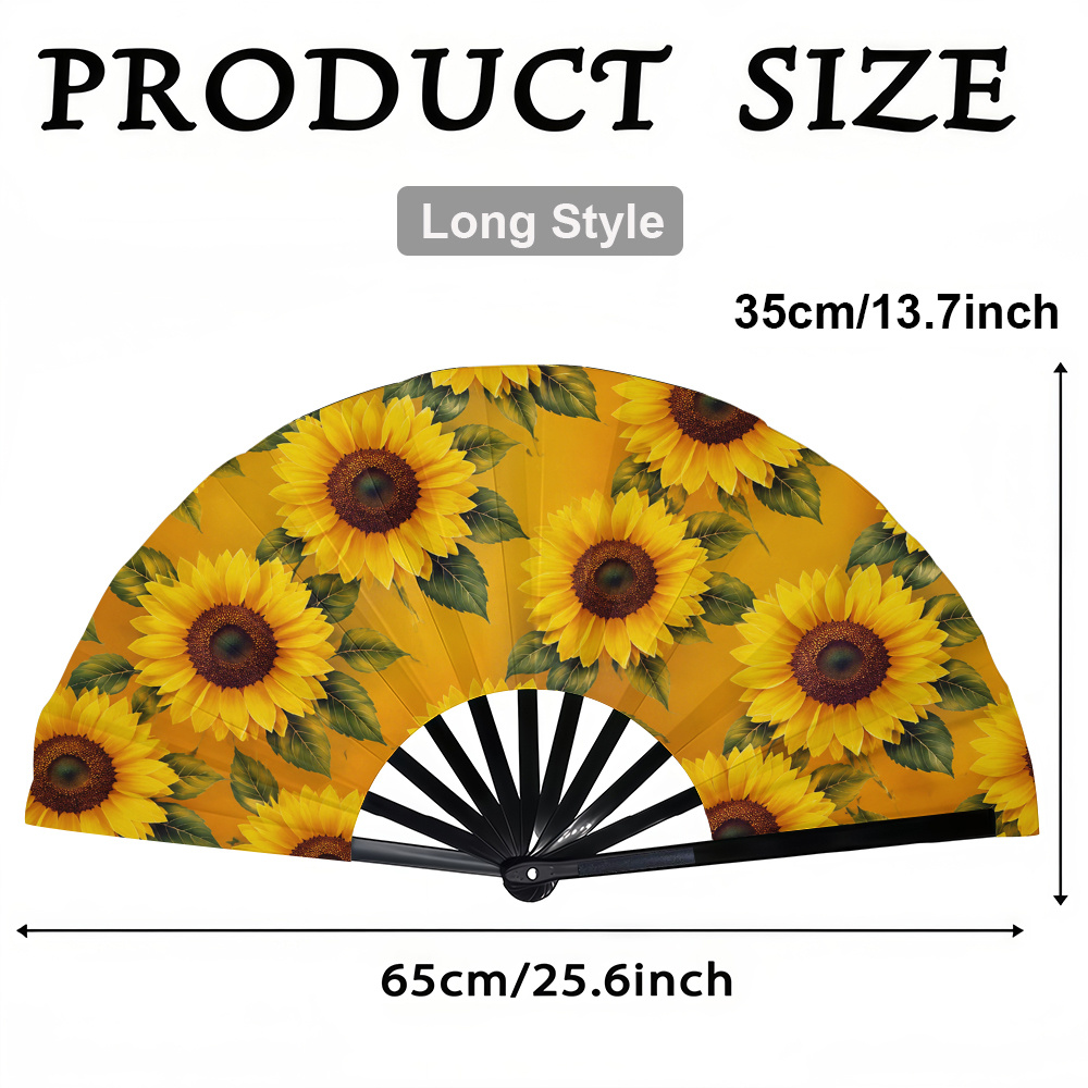 TEMU 1pc Women's Folding Fan, Sunflower On Yellow Background, Green Leaves, Fashionable Folding Fan, Summer Folding Fan, Holiday Gift, Birthday Gift