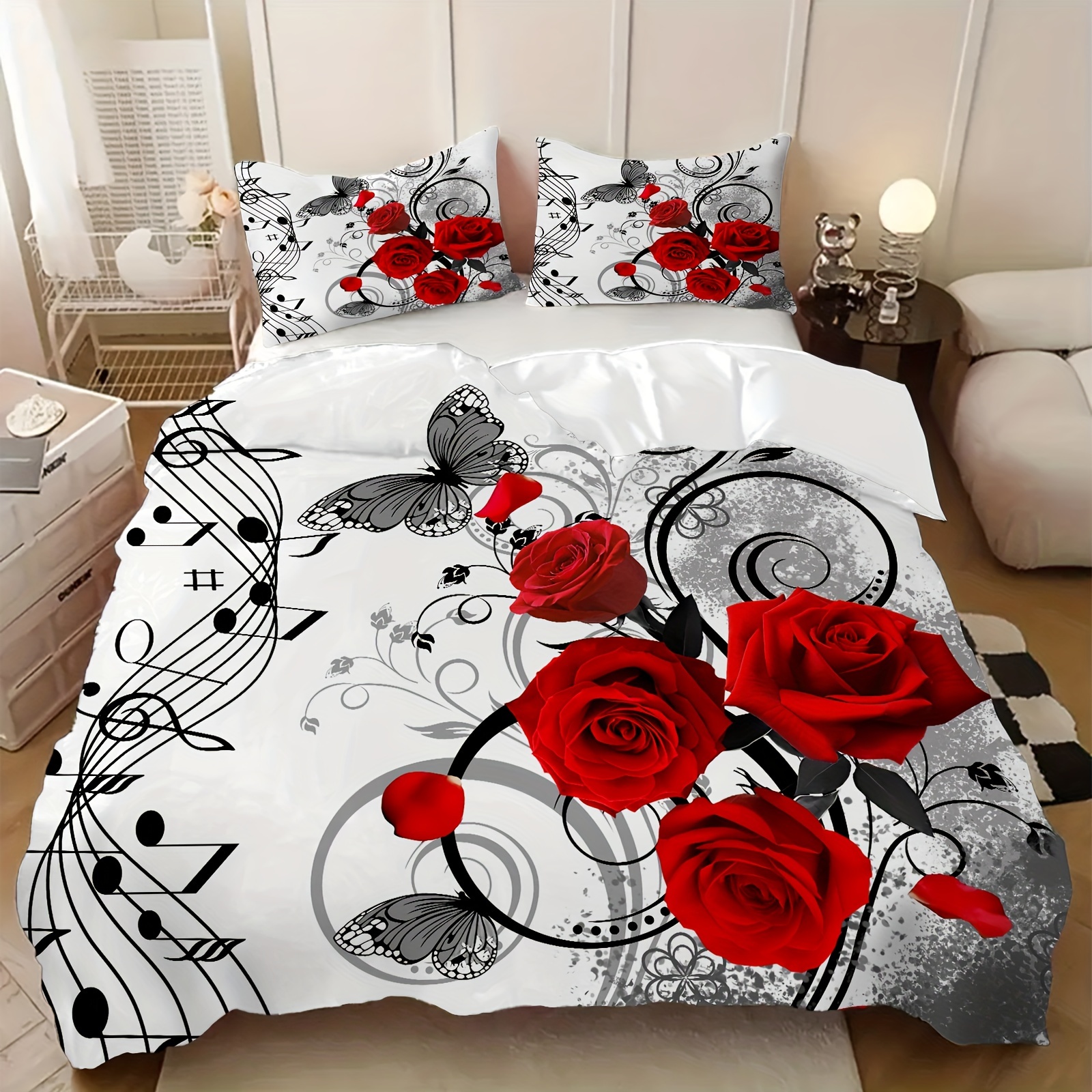 TEMU 2/3pcs Flower Duvet Cover Set (1 Duvet Cover   1/2 Pillowcase. Without Core). Soft Comfortable Duvet Cover. For Bedroom.
