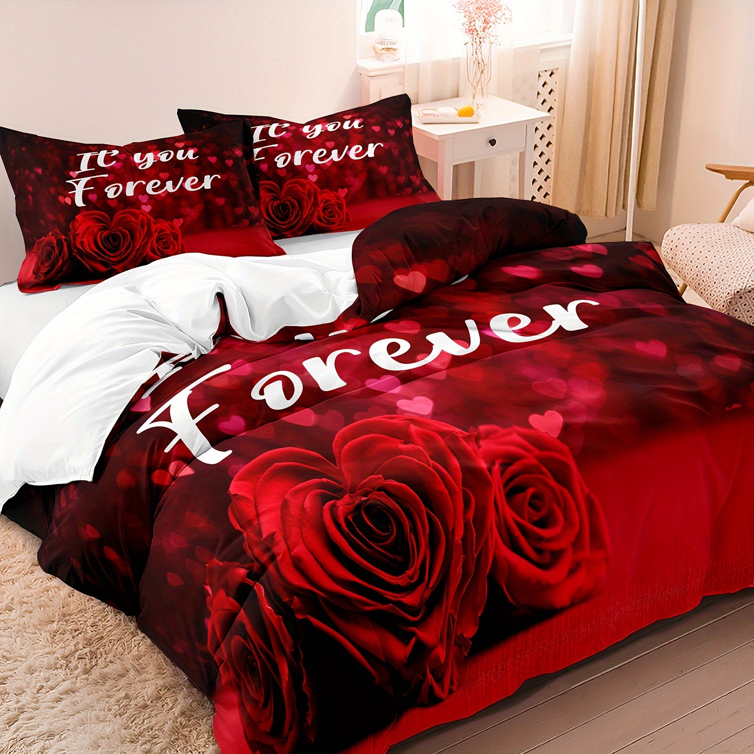 TEMU 2/3pcs Rose Print Duvet Cover Bedding