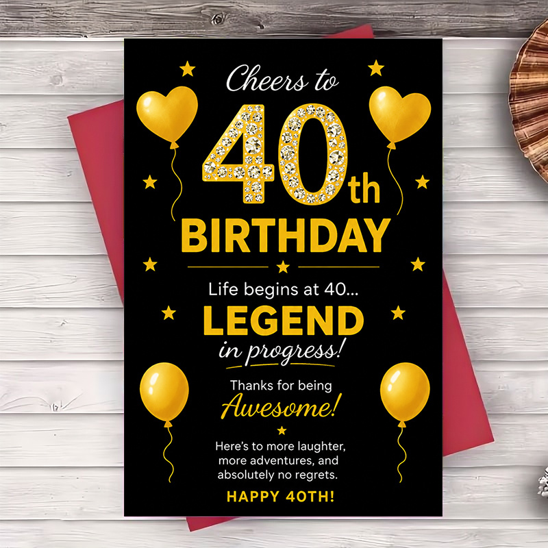 TEMU 1 Greeting Card + 1 Envelope 40th Birthday Greeting Card For Men And Women Design Elegant Flat Card For Milestone Celebration Party Supplies And