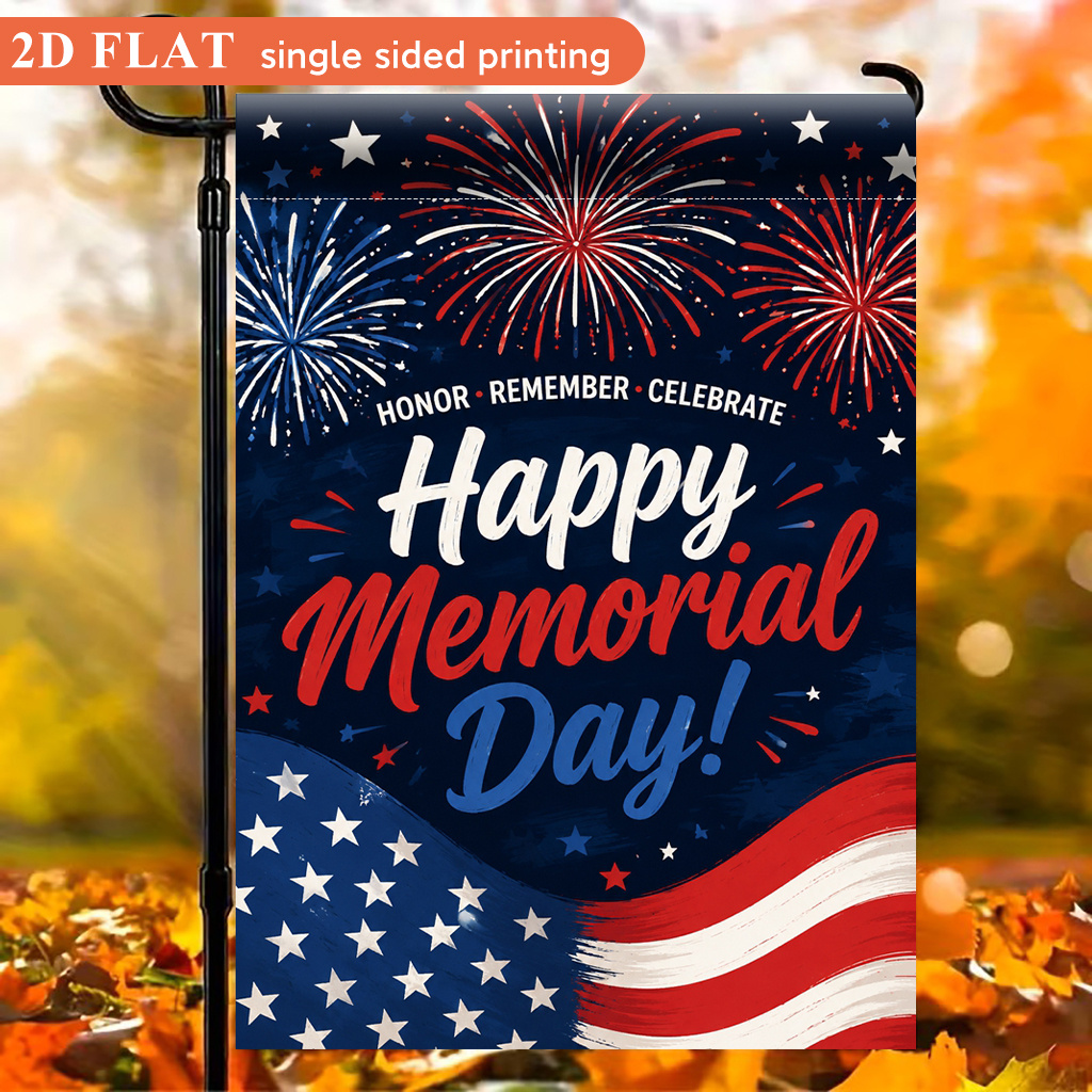 TEMU 2d Flat - 2d Flat Garden Flag 1pc, Memorial Day Celebration, Day, Polyester Material, Single-sided Printed Design, Ocean Theme, Summer Theme,