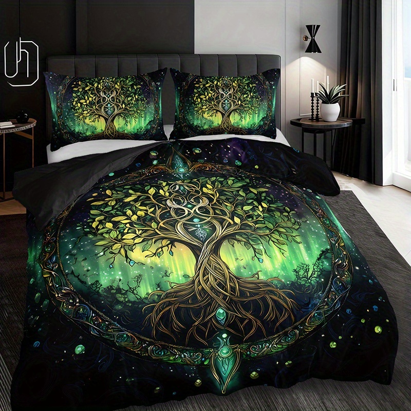 TEMU 2/3pcs Life Tree Mysterious Green Light Duvet Cover Set1 Duvet Cover   1/2 Pillowcases (pillows Not Included). Nordic Style Highdefinition