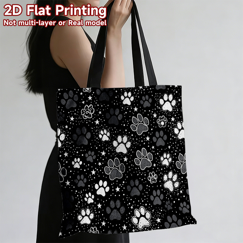 TEMU 2d Flat. 1pc Themed Handbag With Black And , Stylish And Beautiful, Large Capacity, Pet Gift Reusable Grocery Bags