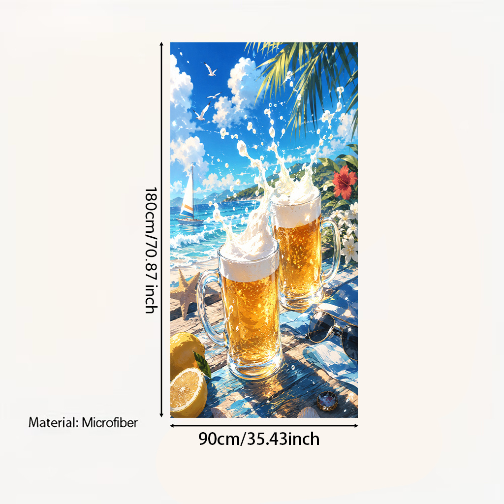 TEMU 2d Flat - 2d Flat Microfiber Beach Towel 1pc, Summer Beer , Quick-dry, Super Absorbent And Sand-resistant, Suitable For Pools, Yoga, Bathrooms,