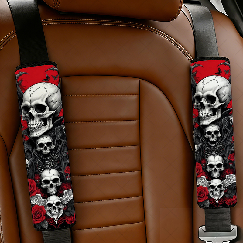 TEMU 2pcs , Rose & Wings Car Seat Belt Cover, Gothic - Style - Rose - Wings Designmultifunctional Car Seat Belt Cover, Car Interior Accessories,