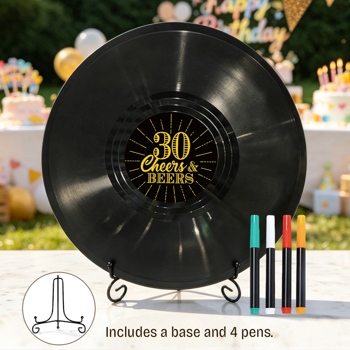 TEMU 1 Set Guest Book, Cheers And Beers To 30 Years Birthday Decorations, Record Keepsake, Black Golden Milestone Birthday Decor With Stand And 4