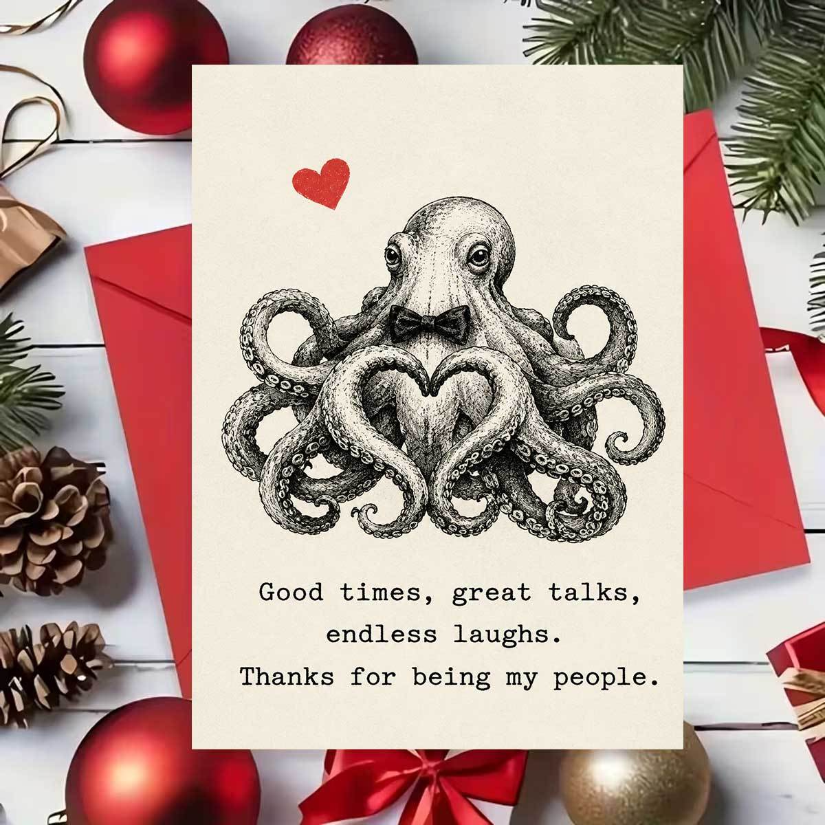 TEMU 1 Artistic Octopus Valentine's Day Card, ", , Endless , Thank You For ," Heart-shaped Design, , High-quality Paper, Creative Greeting Card