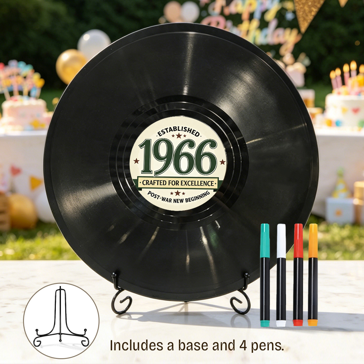 TEMU 1 Set Guest Book, Vintage 1966 Birthday Decorations, Record Keepsake, Black Golden Milestone Birthday Decor With Stand & 4 Pens, Party Supplies