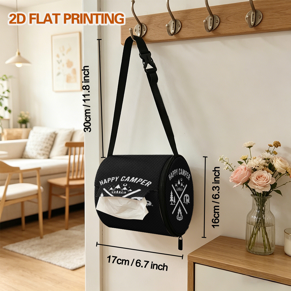 TEMU 1pc Jiriaya Portable Toilet Paper Holder Roll Box With Adjustable Strap & Zipper Closure - Black Camping-themed Tissue Storage Bag Suitable For