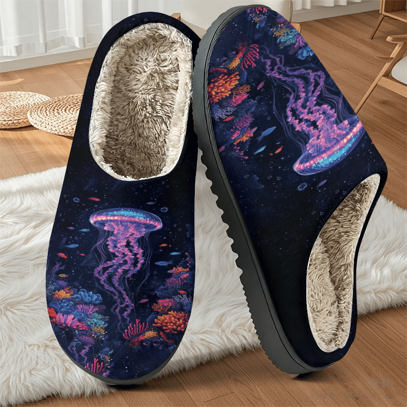 1pc pair suitable for bedside use slippers glowing jellyfish coral print soft sole cushioned tpr sole warm comfortable unisex shoes for men women machine washable all bedside footwear   women shoes