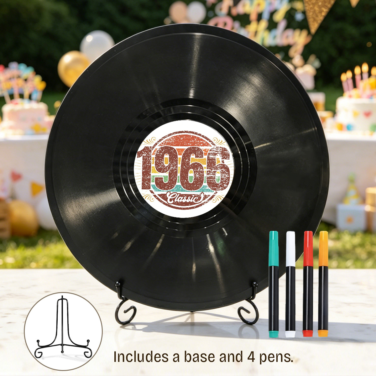 TEMU 1 Set Guest Book Record Style, 1966 Vintage Gradient Keepsake, Milestone Birthday Decor With Stand & 4 Pens, Retro Party Supplies For 60th