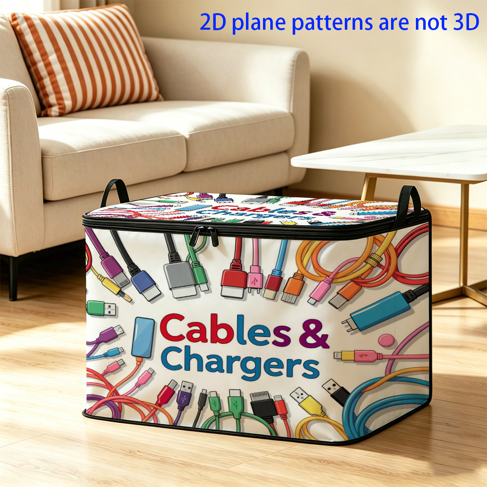 TEMU 1pc, Cables & Storage Box, Foldable Zippered Flap Design With Reinforced Handle, Suitable For Multi-functional Storage And Home Décor, Under-bed