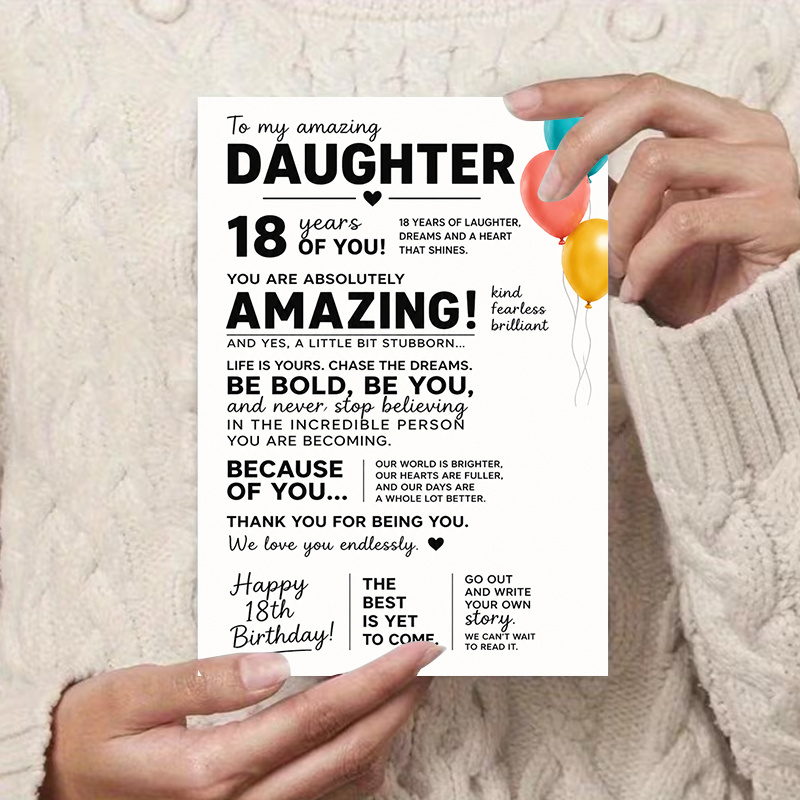 TEMU 1 Envelope And 1 Funny Greeting Card Happy 18th Birthday Greeting Card For Daughter Inspirational Message Flat Paper Card For Milestone