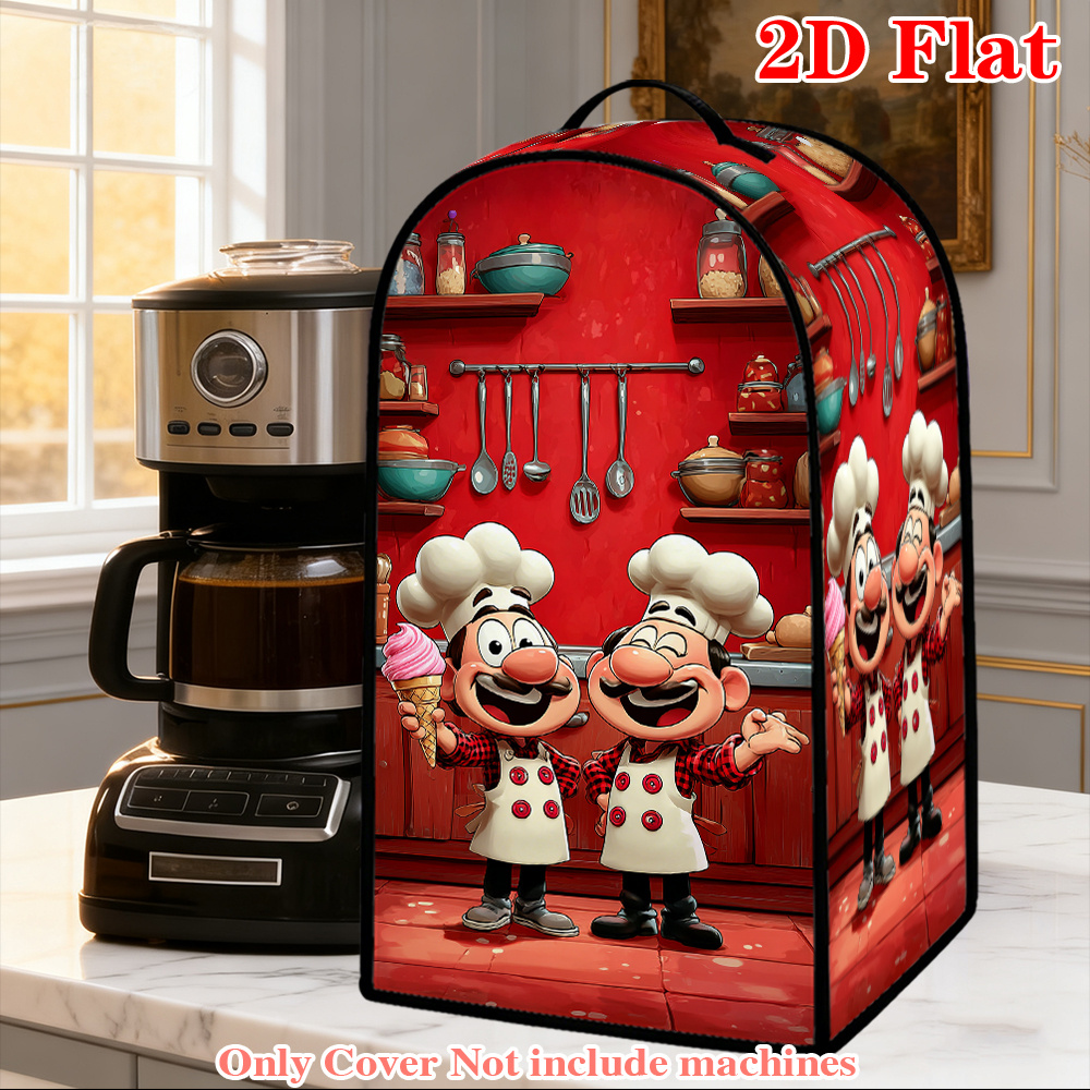 1pc 1pcs Suitable for Food Processors & Blenders Cover, Foldable Anti-Splash Appliance with Chef & Ice Cream, Washable Cover for Coffee Makers, Hanging Cover for Mixer, Protection, Mother's Day Gift, 2D Flat