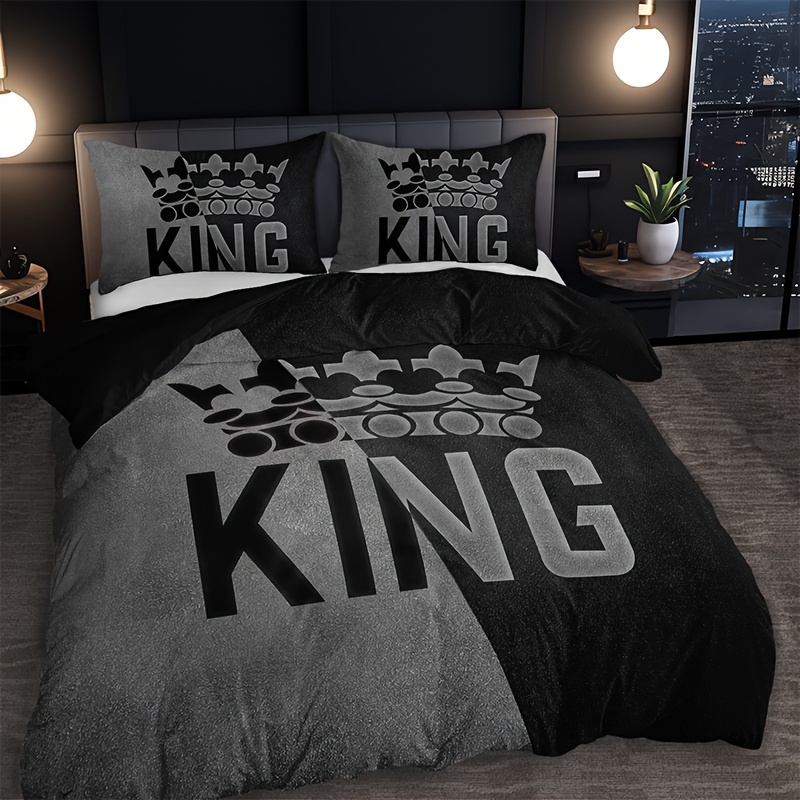TEMU 3pcs Duvet Cover Set (1 Duvet Cover   2 Pillowcases, Pillow Insert Not Included), Home Dormitory High-definition Printed Black Gray Letters