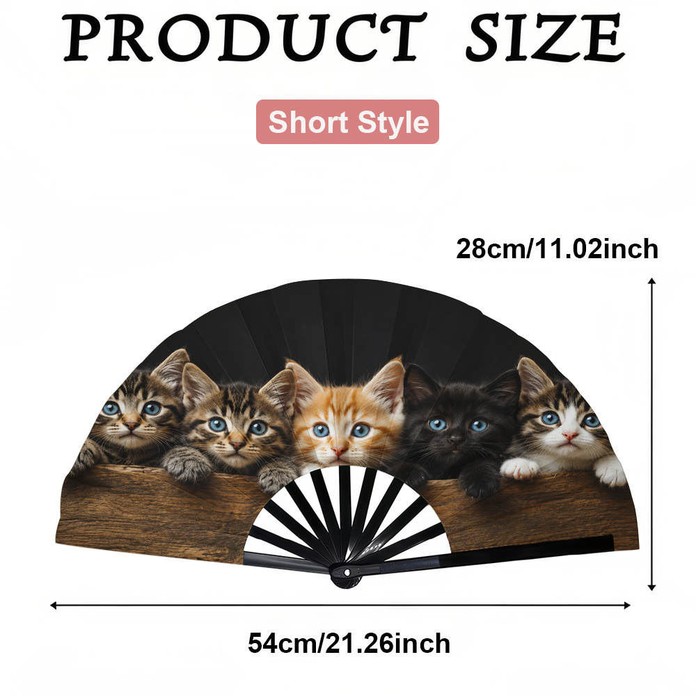 TEMU 1pc Women's Folding Fan, Kitten Sitting On Wooden Table, Fashionable Folding Fan, Summer Folding Fan, Holiday Gift, Birthday Gift Folding Fan,