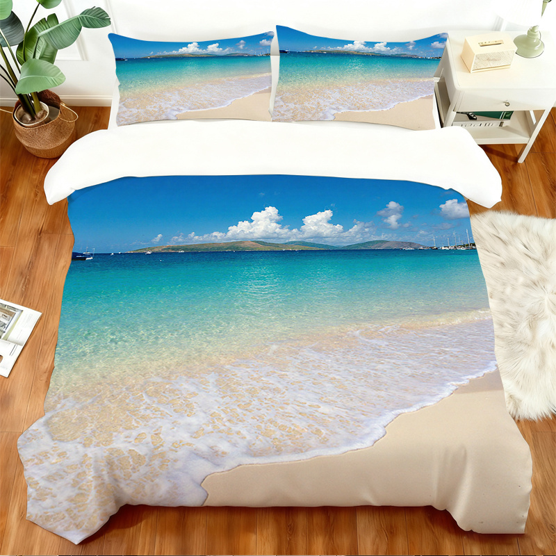 conjunto de capa de edredão com estampa de céu   e cena de praia de 2/3 peças. roupa de cama com   de zíper.   e  .  . tamanho queen/king. adequado para quarto,  .