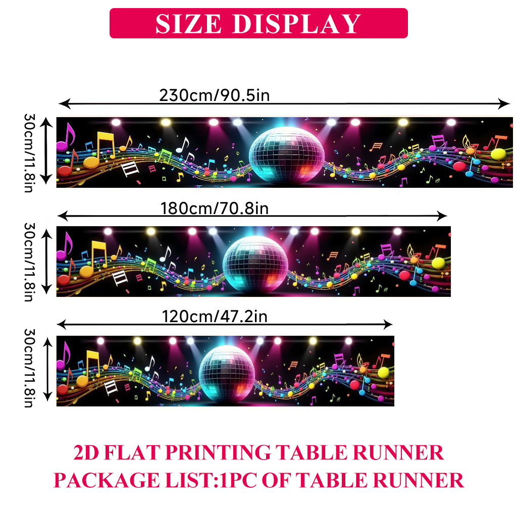 TEMU 1pc Modern Disco Ball Table Runner With Music Notes & Lights - Minimalist Suitable For Kitchens, Banquets, Restaurants, Parties - Rectangular