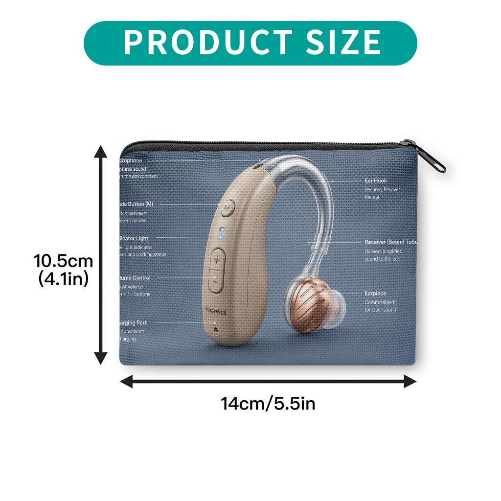 TEMU 1pc Hearing Aid Compatible Coin Purse Suitable For , Double-sided Printing Zipper Wallet With Card Holder & Coin Storage, Portable Key Earphone