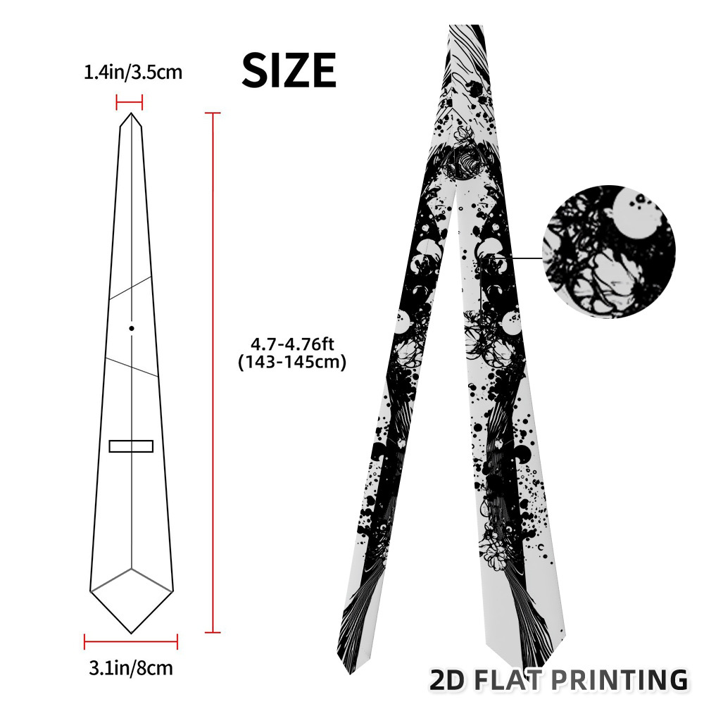 TEMU 1pc Fashion Black And White Print Neck Tie Trendy For Cocktail Events, Evening , Seasonal And Private Gatherings, Easy To Match With Shirts And