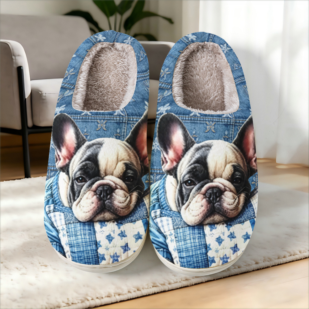 TEMU [printed Design-not Textured]-background Of Texture And Exquisite Floral Patterns, Cute French Bulldog Wearing Blue Clothing Snuggling To Pillow