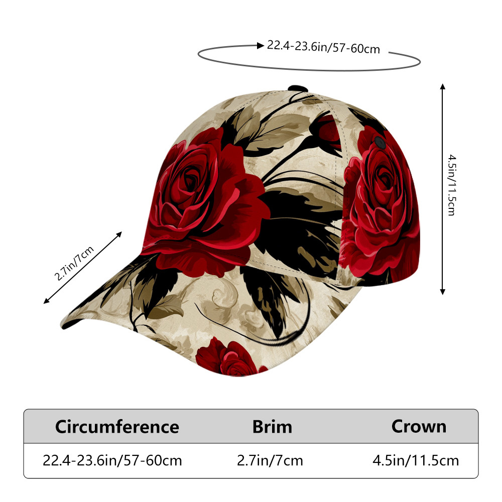 TEMU 2d Flat Printing, 1pc Valentine's Day Red Roses Print Classic Baseball - Stylish Adjustable Duckbill Hat, Easy To Adjust, Comfortable For Wear,