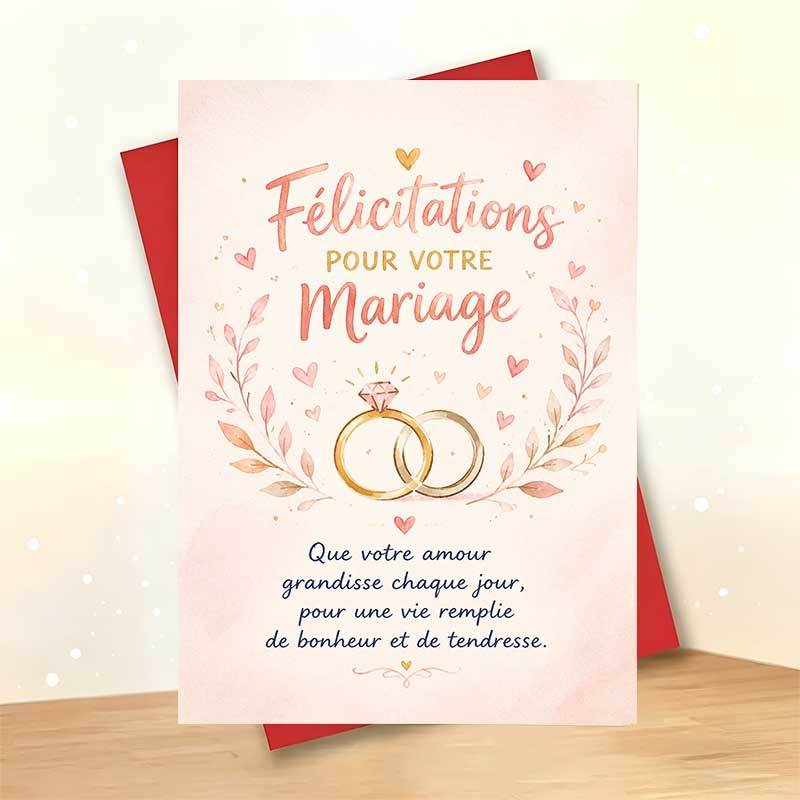 TEMU 1 Carte de vœux + 1 Enveloppe Carte de vœux de mariage et , avec illustration de bagues et de cœurs dorés avec le Felicitations Pour Votre