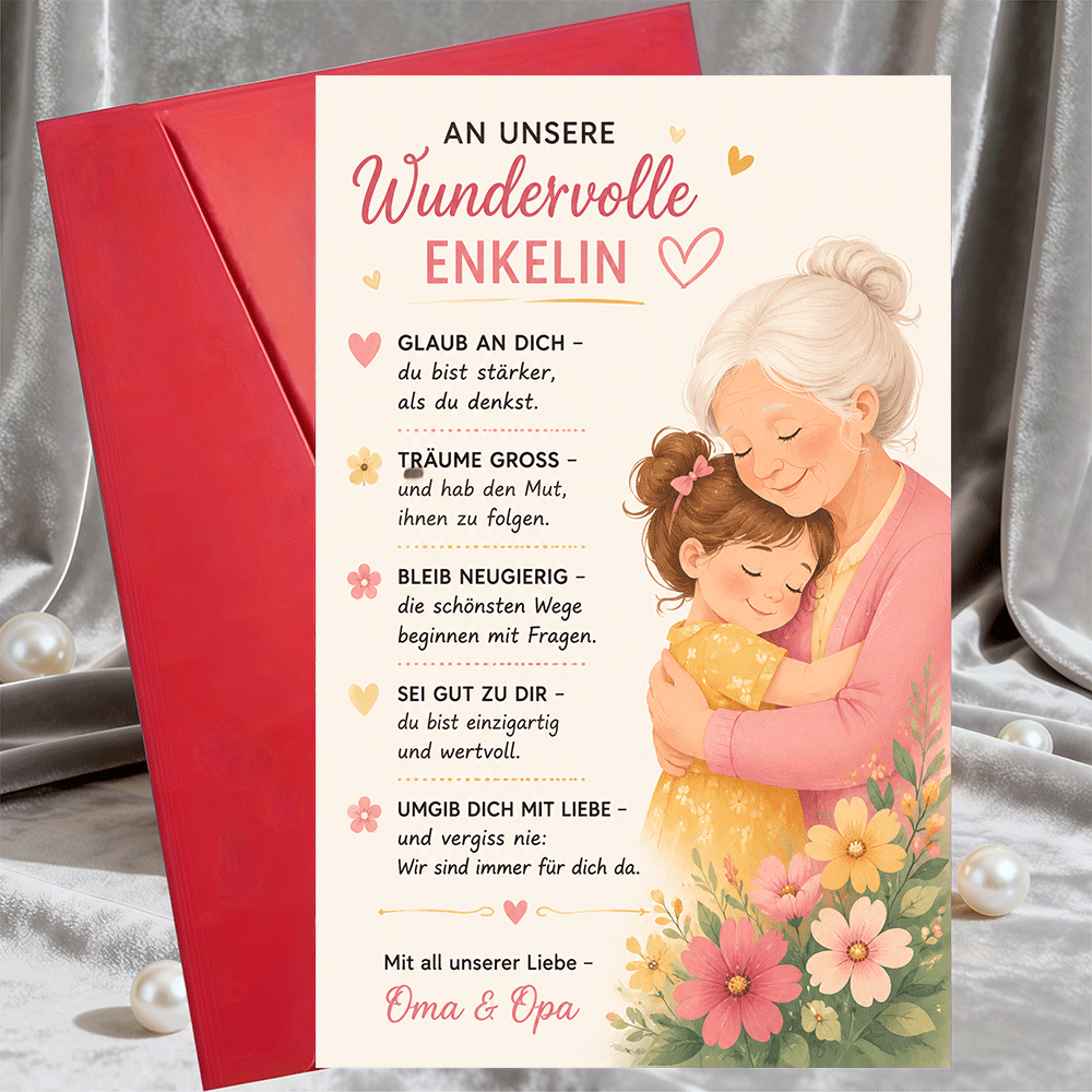 Image of 1 Greeting Card And 1 Envelope Inspirational Greeting Card For Granddaughter From Grandparents Message For Birthday Graduation Or Encouragement Flat Paper Card