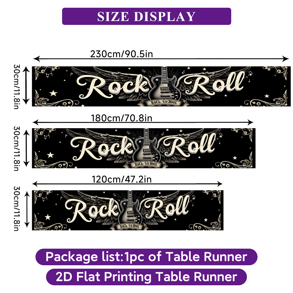 TEMU 2d Flat Printing Table Runner 1pc, Rock And Roll Printed Table Runner, Decorative Polyester Rectangular Tablecloth For Indoor/outdoor Use,