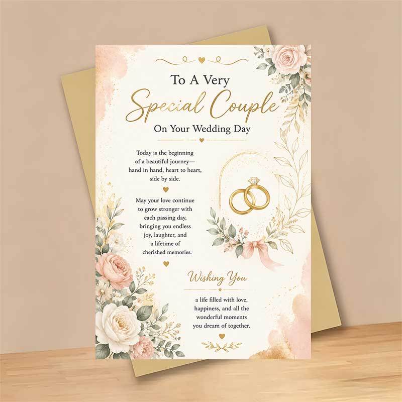 TEMU 1 Greeting Card + 1 Envelope Elegant Floral Wedding Greeting Card, And Roses Design "to A Couple", Suitable For , Wedding Celebration, Romantic