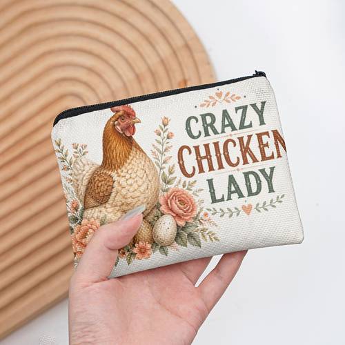 lady mini wallet coin purse suitable for and double sided printed zipper closure pocket with chicken egg lightweight durable hand washable fabric bag for travel everyday use for