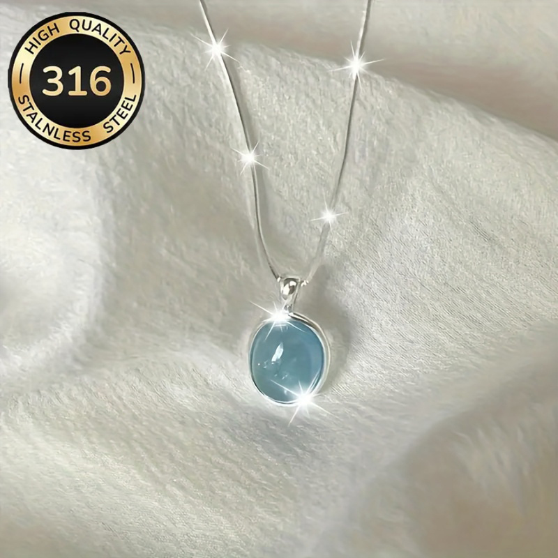 TEMU A High-quality Steel Snake Chain Necklace For Women, Featuring An Oval Synthetic Zirconia Pendant. Suitable For Daily Wear And Holiday Occasions