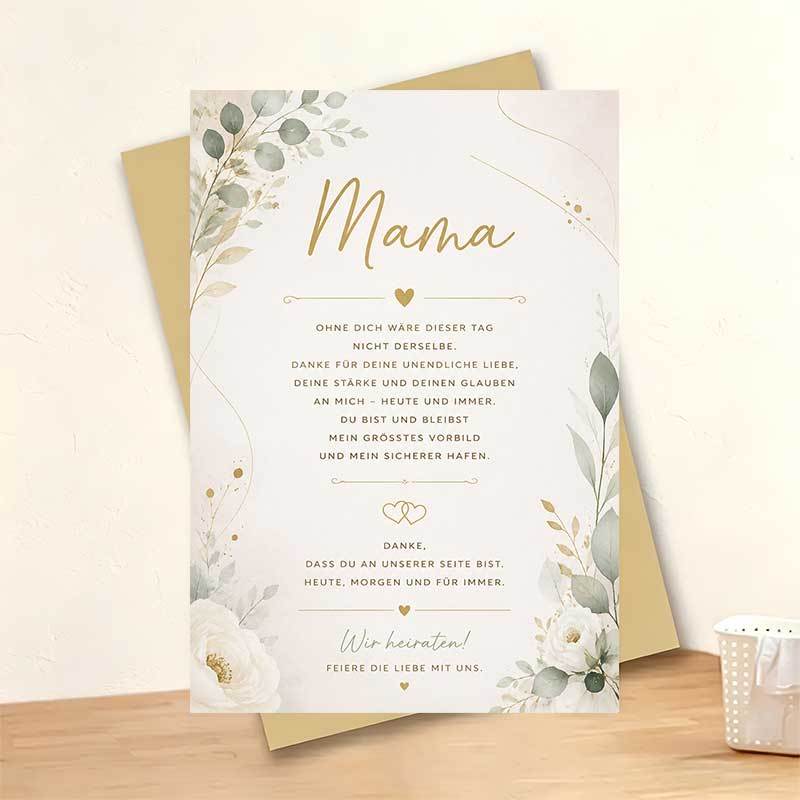 TEMU 1 Greeting Card + 1 Envelope Elegant Floral Wedding Greeting Card, Featuring Green Leaves And White Roses With Mama Text, Suitable For Mother,