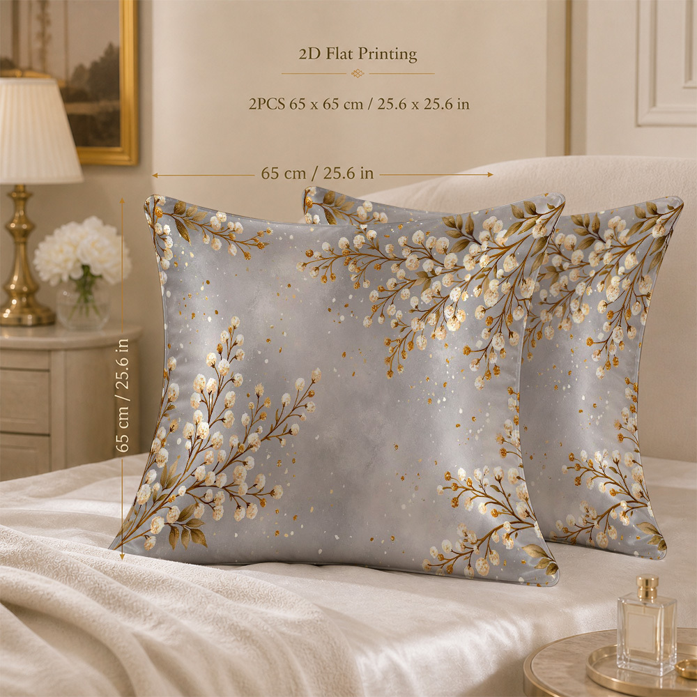 TEMU 2pcs Light Luxury Floral Print Silk Pillowcases, Double-sided Print As Soft As Clouds, Suitable For Modern Minimalist/nordic Style, Universal 2p