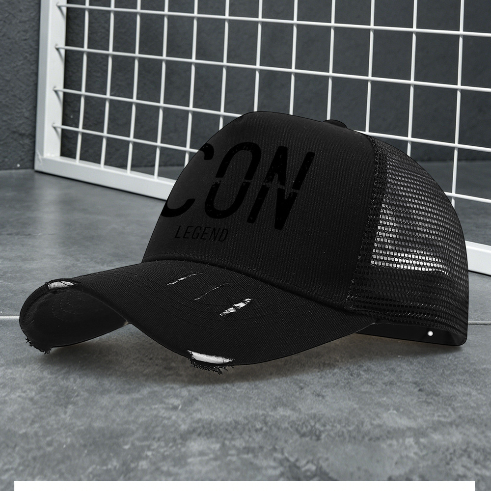 TEMU 1pc, Vintage Print Distressed Color-block Baseball Mesh Cap, Lightweight Printed Women's Hat, -style Men's Distressed Color-block Baseball Mesh