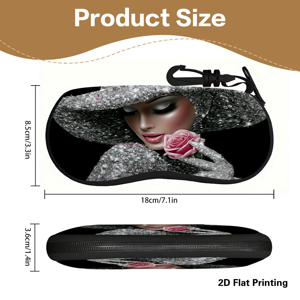 TEMU 2d Flat - 1pc 2d Flat Printing With Rose Pattern Glasses Case, For Reading Glasses, Fashion Glasses, Friendly For Men And Women