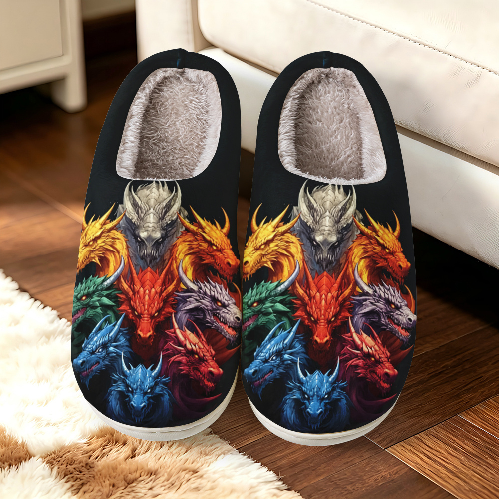 TEMU [printed Design - Not Textured] - A Of Vibrant, Three-dimensional Dragon-head Printed Women's Fashionable Home Slippers. Elegant, Simple,