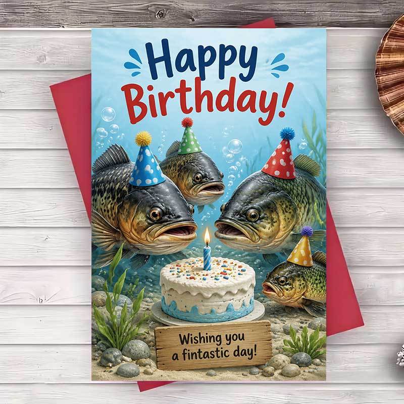 TEMU 1 Envelope And 1 Greeting Cardfunny Fish Birthday Greeting Card For Unique Underwater Theme Party Celebration Stationery For Fishing Lovers And