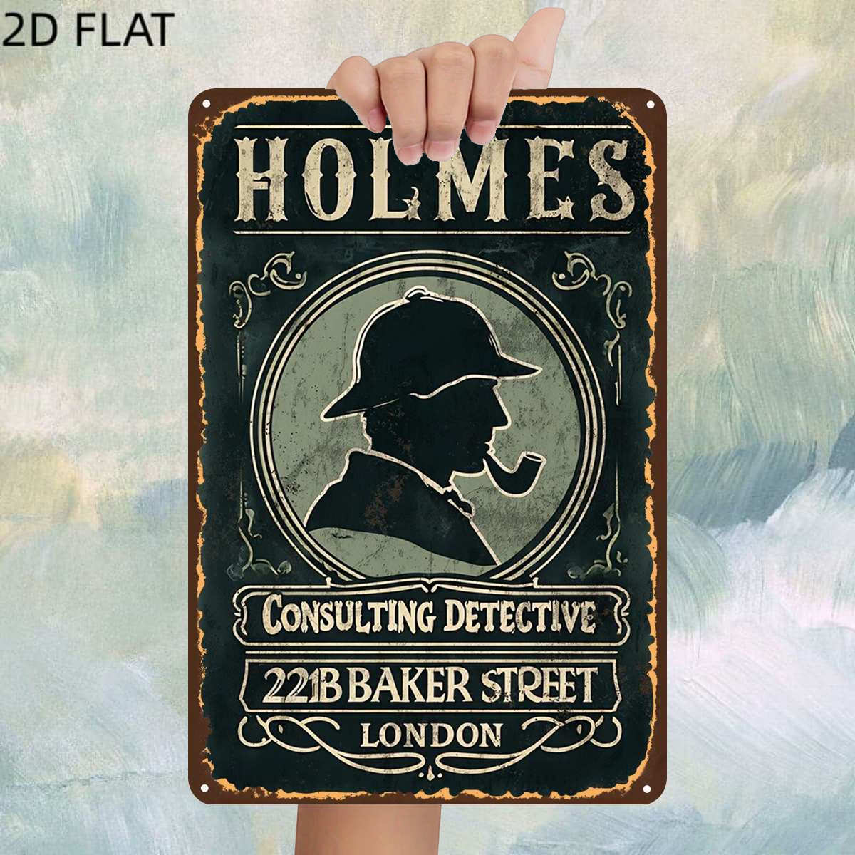 TEMU 2d Flat, 1pc, Vintage ": Detective â Baker Street, London" Metal Iron Sign, Pre-drilled Holes, Kitchen And Office Wall Decoration, Home Decor