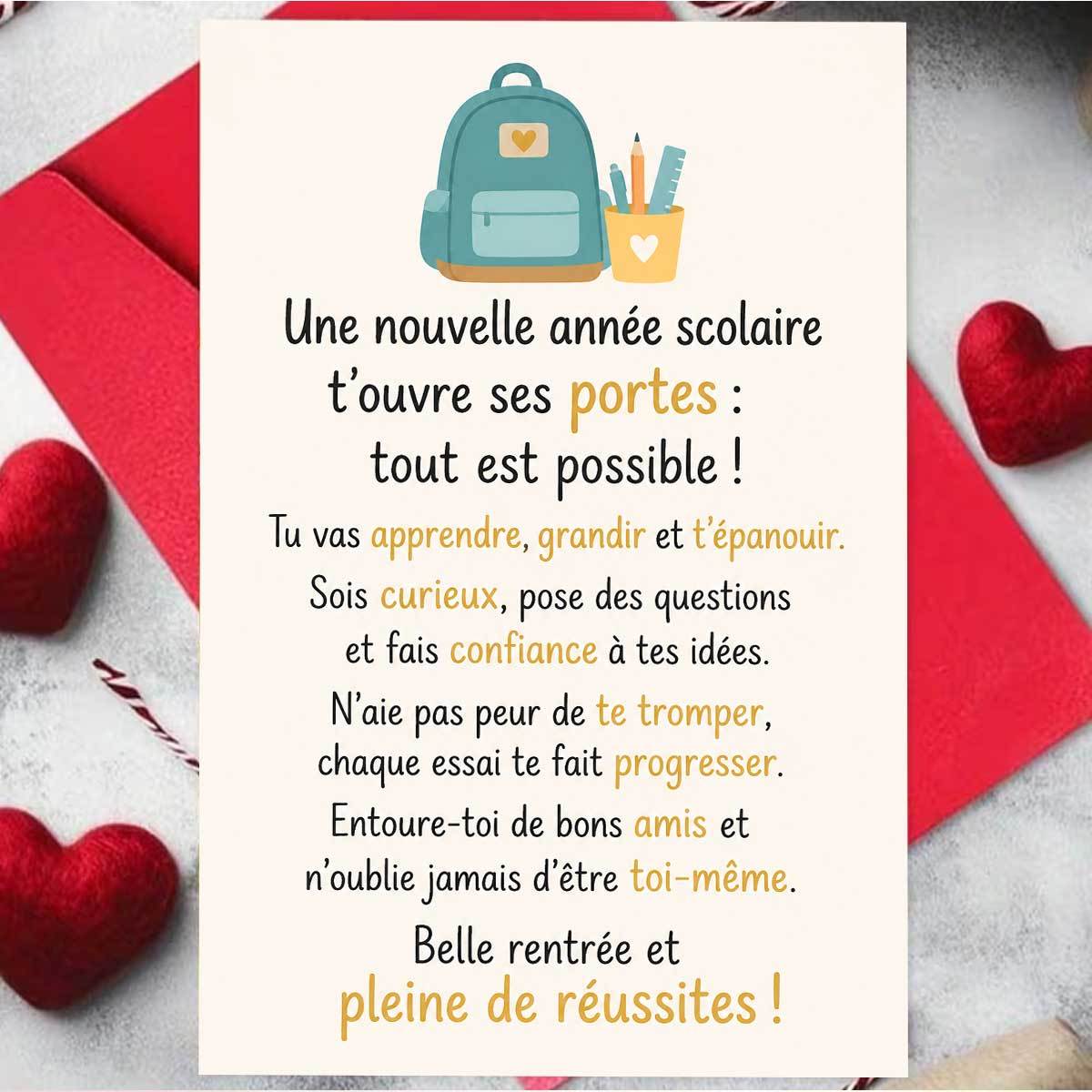 TEMU 1 Ensemble (Une Enveloppe et une Carte) Carte de de Bureau à Dos pour la Rentrée Scolaire avec un Français Inspirant sur la Croissance et le