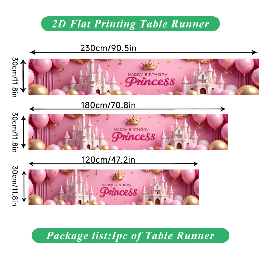 TEMU 2d Flat Printing Table Runner 1pc, Pink Princess Birthday Party Polyester Table Runner, For Holiday Dining And Home Decor, Indoor/outdoor Party