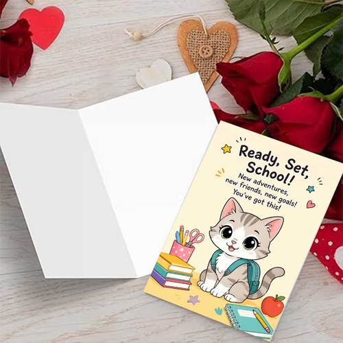 1set a greeting card and an envelope adorable kitten back to school greeting card school cute cat with backpack academic season for students red or creative card
