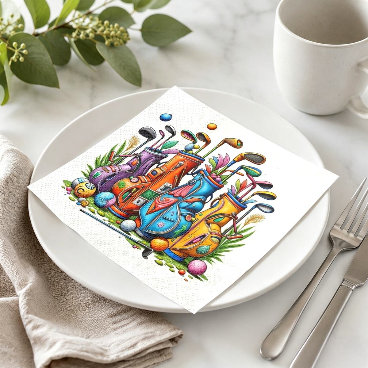 TEMU 20pcs 2-ply Golf-themed Decorative Guest Napkins, Cuttable For Crafts, Suitable For Weddings, Birthday Parties, Restaurants, And Coffee Shops,