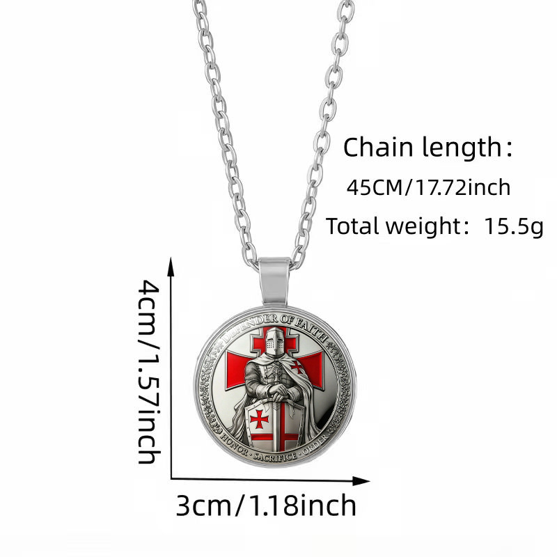 2D Flat Medieval Knight-Themed Glass Pendant Necklace