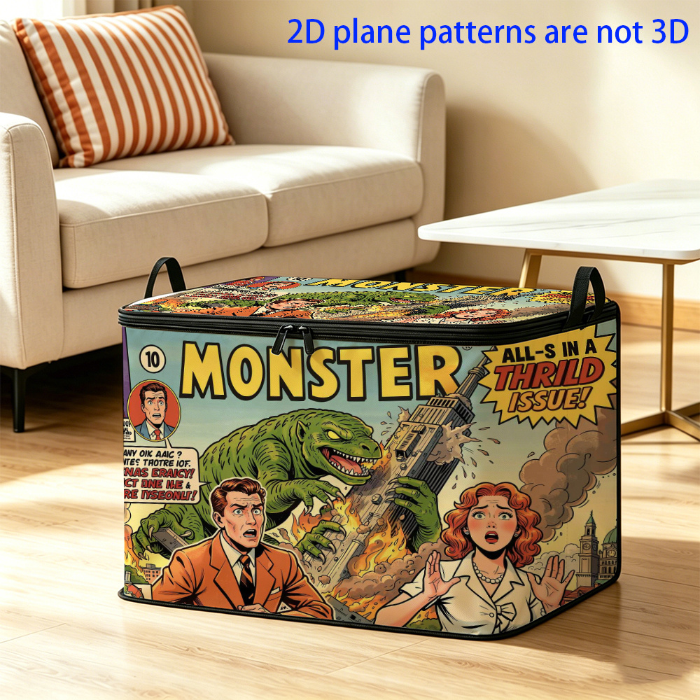 1pc vintage monster comic storage box with zippered flap lid reinforced handle foldable rectangular suitable for home d cor comic book holder polypropylene for multi use under bed storage