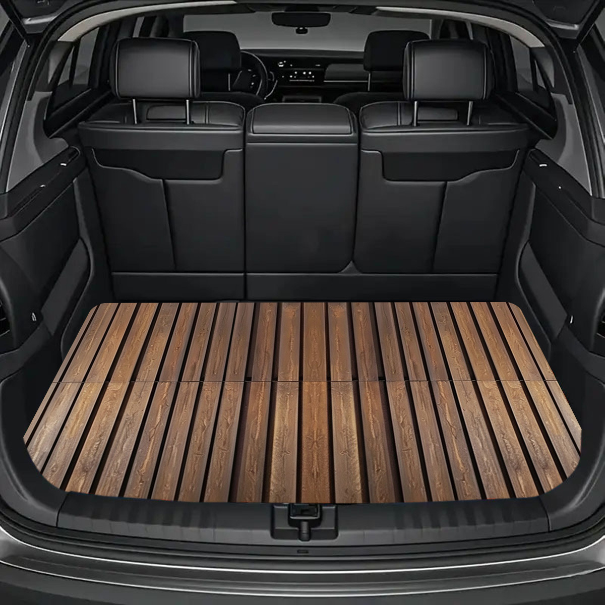 TEMU 1pc Vertical Stripe Faux Wood Grain Trunk Mat, Easy-clean Non-slip Cargo Liner, Suitable For Most Vehicles, Car Trunk Mat, Vehicle Organization,