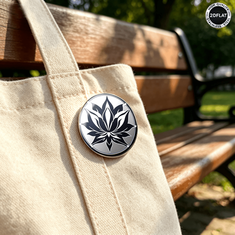 Black and White Lotus Pattern Stainless Steel Brooch