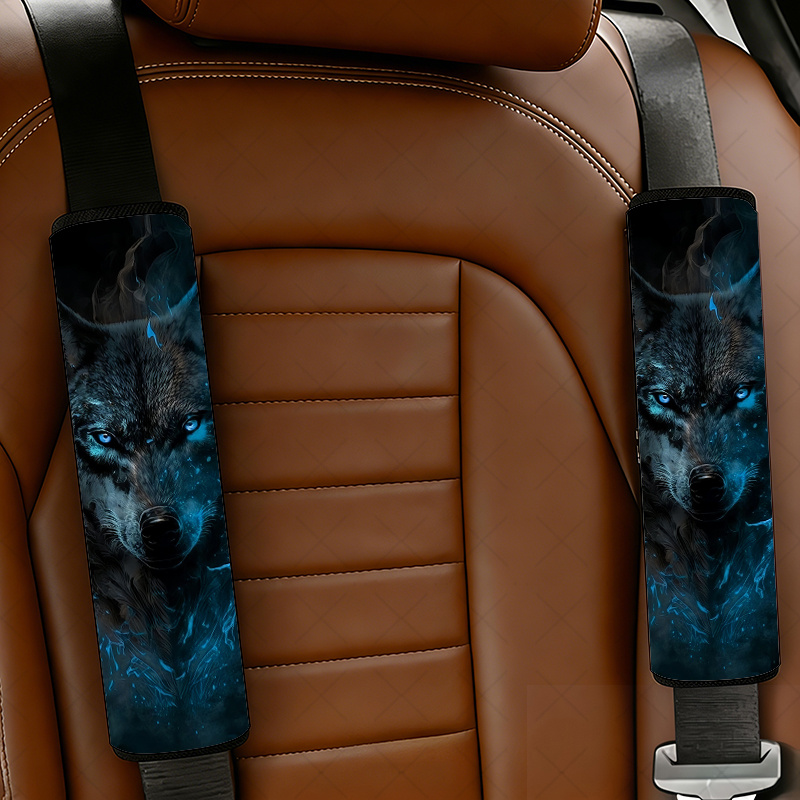 TEMU 2pcs Wolf Car Seat Belt Cover, - Wolf Design Multifunctional Car Seat Belt Cover, Car Interior Additions, Padding For Seatbelts Backpacks Bags,