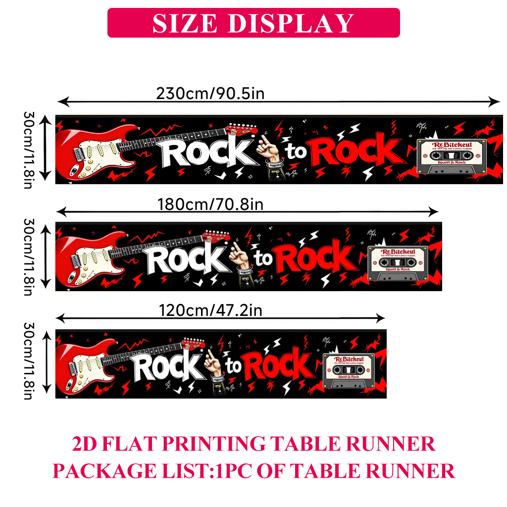 TEMU Chemin de table à impression 2D plate 1 pièce, chemin de table en polyester au design sur le thème de la musique rock, chemin de table moderne ,