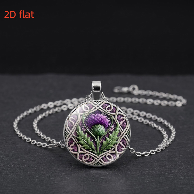 Celtic-Inspired Thistle Pattern Glass Pendant Necklace